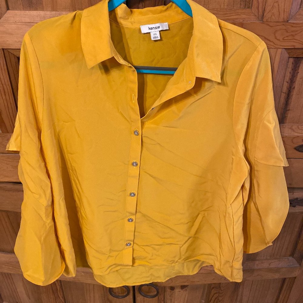 Satin Feel Flared Sleeve Button-Up Shirt